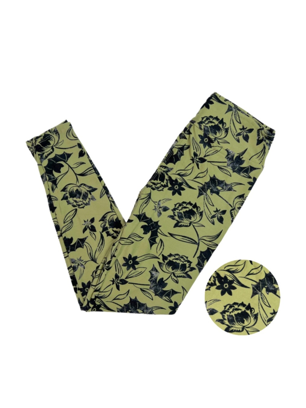 LuLaRoe OS Halloween Olive Green Floral Leggings